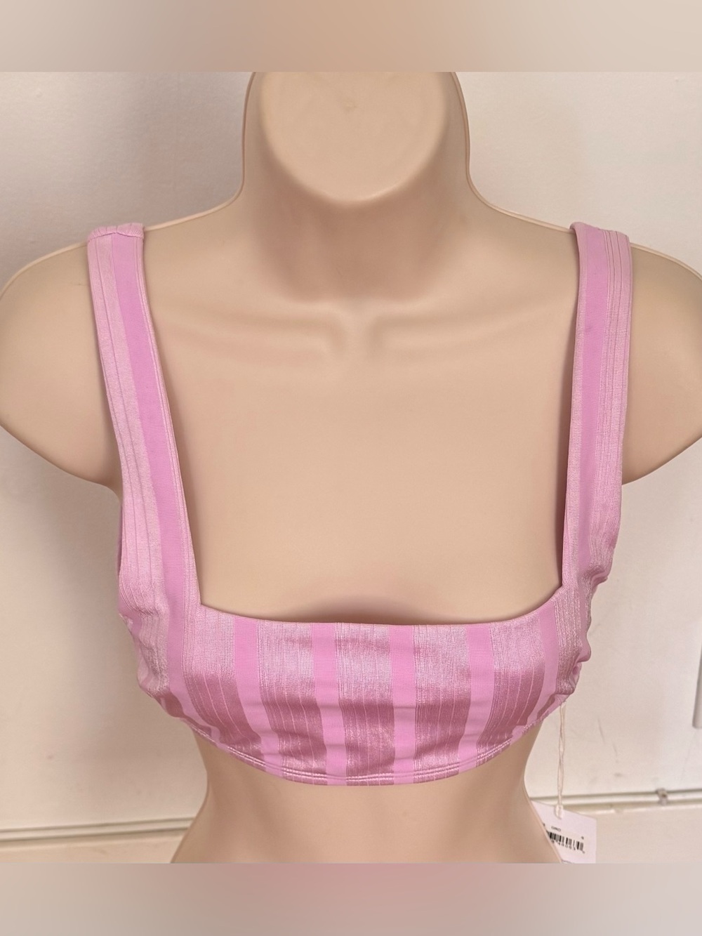 NWT Vitamin A Mika square neck Dusty Pink striped bralette swim top, size S